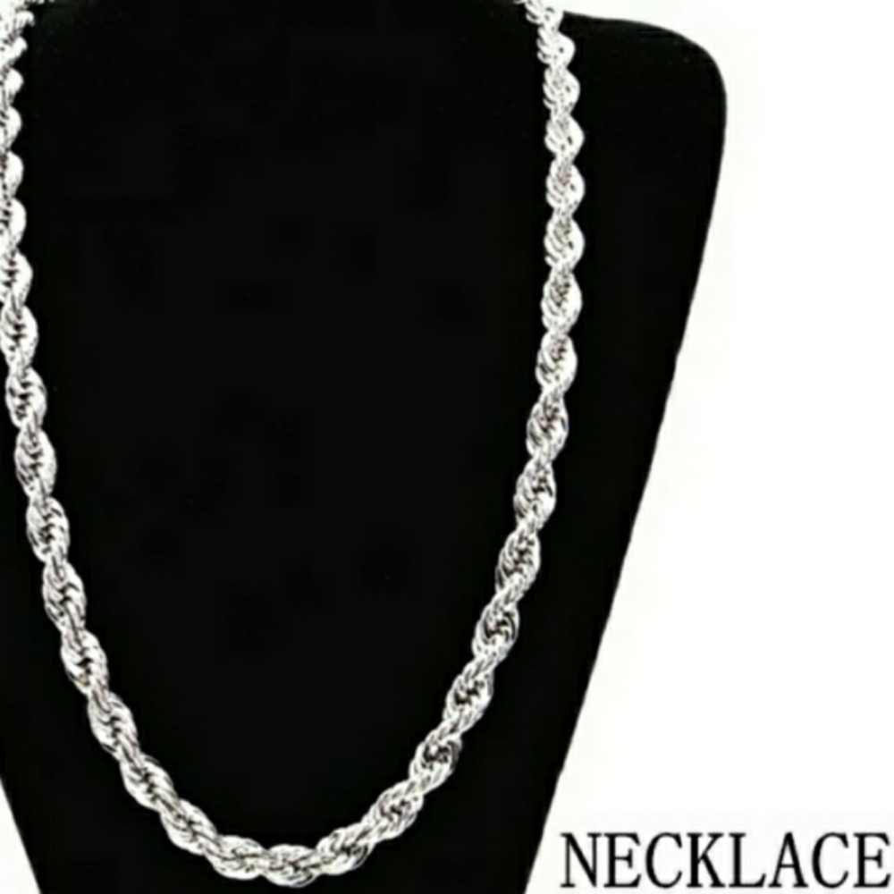 Men's 925 Sterling Silver Rope Necklace Bracelet - Picture 3 of 4
